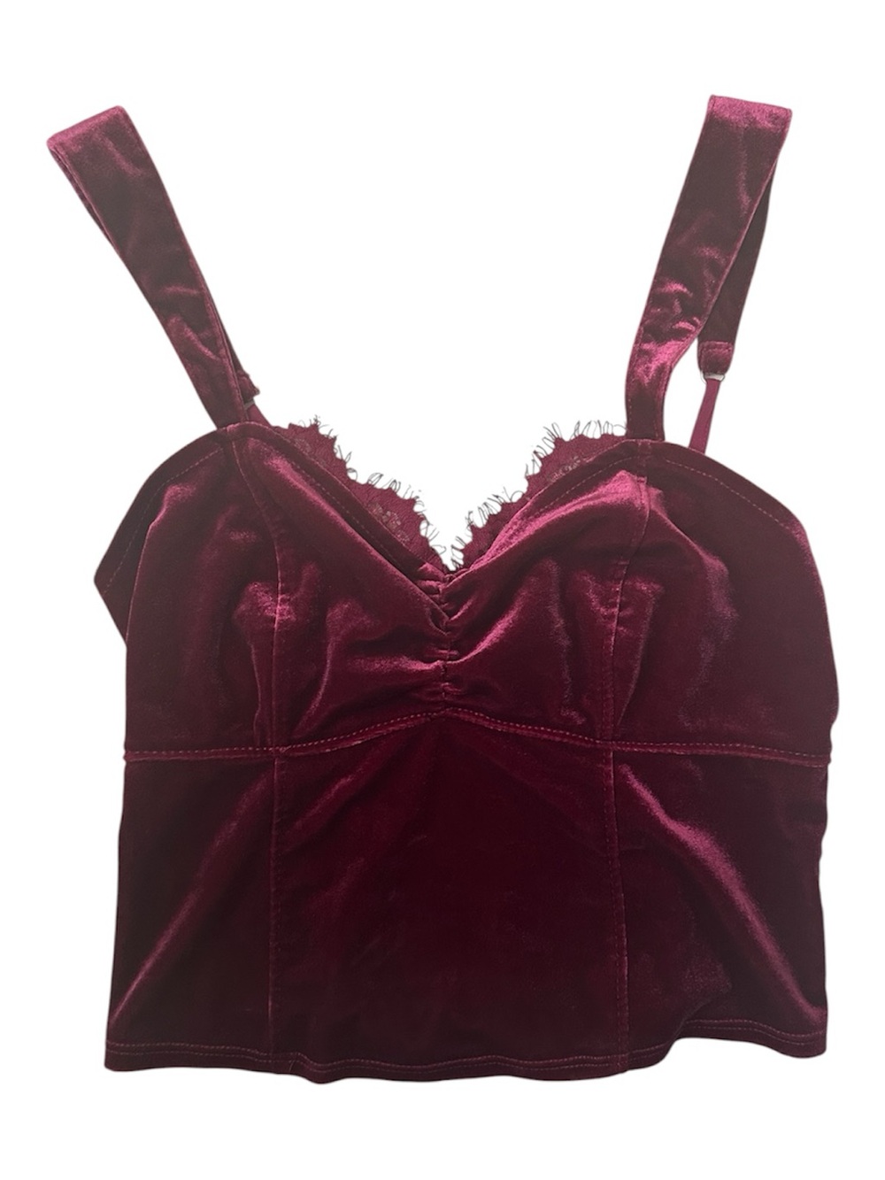 Burgundy Velvet Corset Crop Top – XS